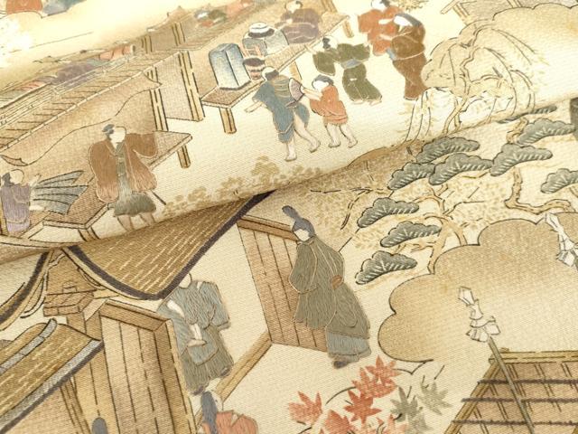平和屋着物●摺友禅　横塚賢治　訪問着　刺繍　人物風景文　暈し染め　金彩　正絹　逸品　AABH7241cs