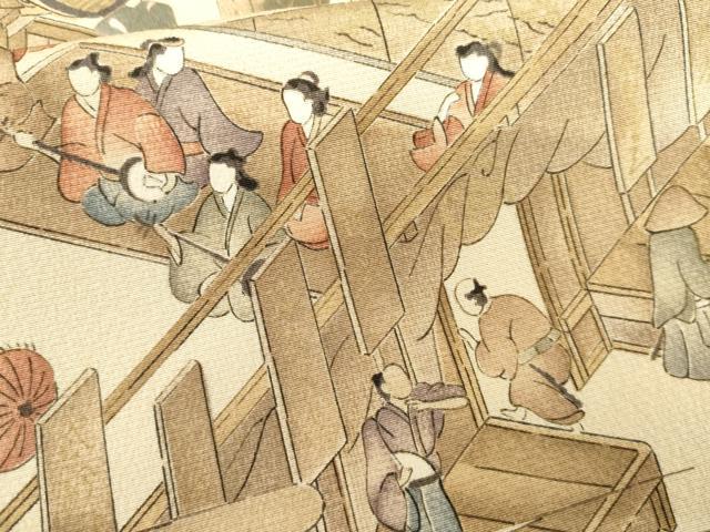平和屋着物●摺友禅　横塚賢治　訪問着　刺繍　人物風景文　暈し染め　金彩　正絹　逸品　AABH7241cs