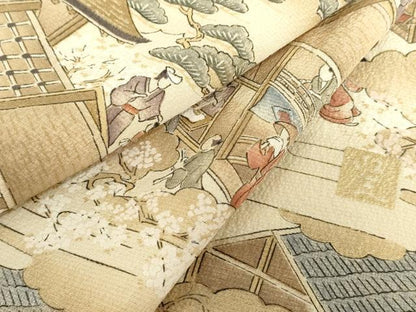 平和屋着物●摺友禅　横塚賢治　訪問着　刺繍　人物風景文　暈し染め　金彩　正絹　逸品　AABH7241cs