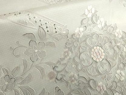 平和屋着物●中国三大刺繍　汕頭刺繍　スワトウ刺繍　本場縞大島紬　白大島　訪問着　花菱文　正絹　逸品　AABH7244cs