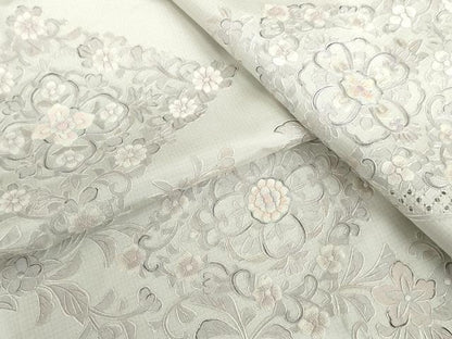 平和屋着物●中国三大刺繍　汕頭刺繍　スワトウ刺繍　本場縞大島紬　白大島　訪問着　花菱文　正絹　逸品　AABH7244cs