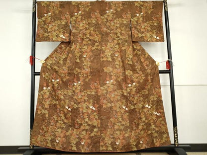 平和屋着物●上質な紬　手描き　枝花文　正絹　逸品　AABH7246cs