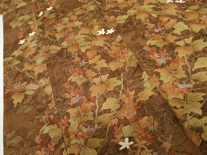平和屋着物●上質な紬　手描き　枝花文　正絹　逸品　AABH7246cs