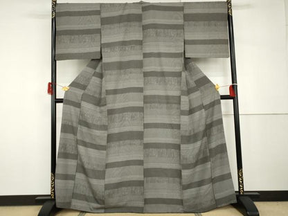 平和屋着物●江戸小紋　吉祥横段文　黒地　正絹　逸品　AABH7247cs