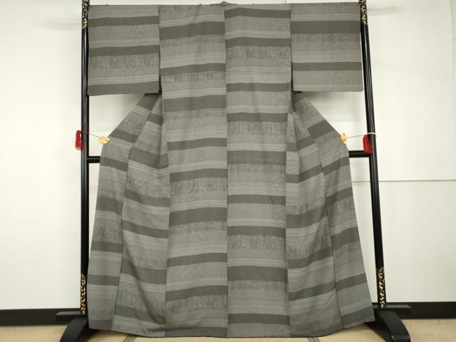 平和屋着物●江戸小紋　吉祥横段文　黒地　正絹　逸品　AABH7247cs