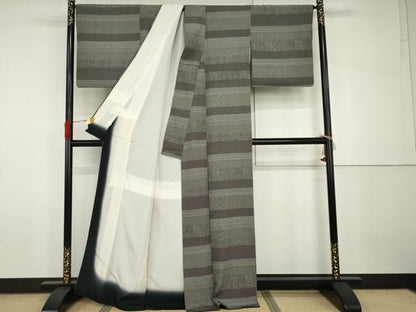 平和屋着物●江戸小紋　吉祥横段文　黒地　正絹　逸品　AABH7247cs