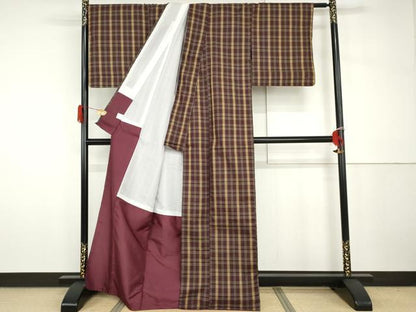 平和屋着物●小紋　花格子　洗える着物　AABH7249cs