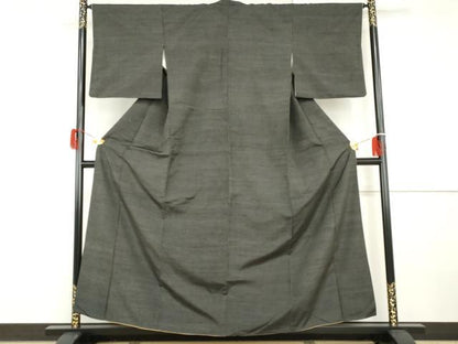 平和屋着物●上質な紬　縞　黒地　正絹　逸品　AABH7252cs