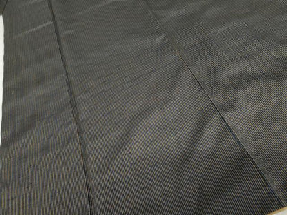 平和屋着物●上質な紬　縞　黒地　正絹　逸品　AABH7252cs