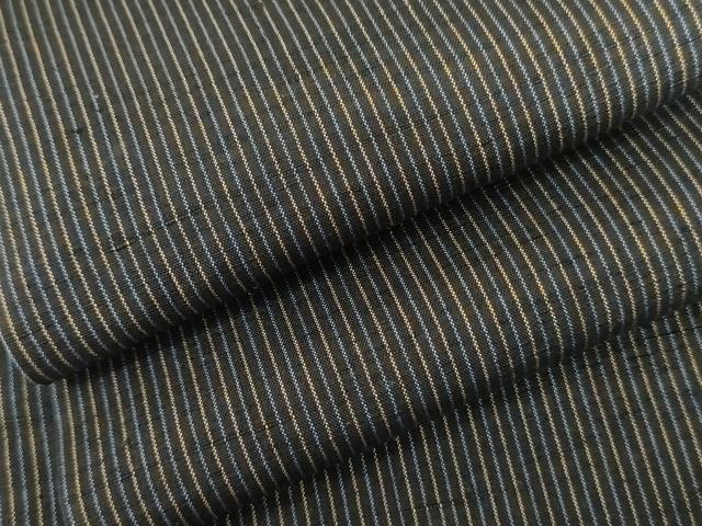 平和屋着物●上質な紬　縞　黒地　正絹　逸品　AABH7252cs