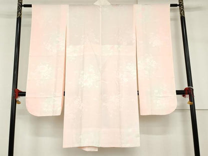 平和屋着物●振袖用長襦袢　貝桶草花地紋　暈し染め　正絹　逸品　未使用　AABH7262cs