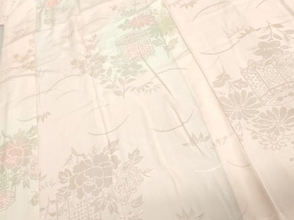 平和屋着物●振袖用長襦袢　貝桶草花地紋　暈し染め　正絹　逸品　未使用　AABH7262cs
