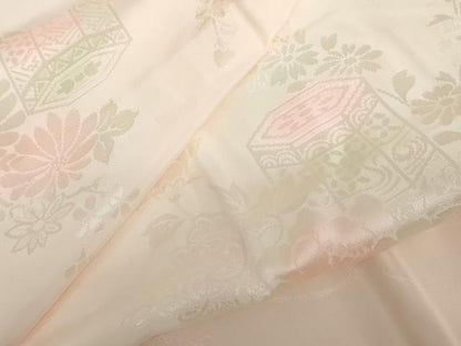 平和屋着物●振袖用長襦袢　貝桶草花地紋　暈し染め　正絹　逸品　未使用　AABH7262cs