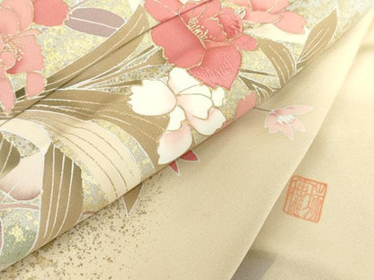 平和屋着物●訪問着　作家物　瑞穂　枝花文　暈し染め　金彩　正絹　逸品　AABH7263cs