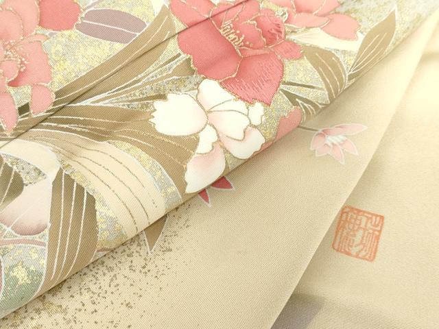 平和屋着物●訪問着　作家物　瑞穂　枝花文　暈し染め　金彩　正絹　逸品　AABH7263cs