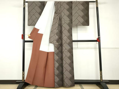 平和屋着物●本場大島紬　カタス9マルキ　泥染　檜垣間道　正絹　逸品　AABH7265cs