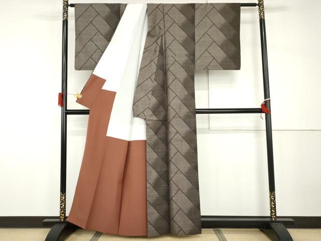 平和屋着物●本場大島紬　カタス9マルキ　泥染　檜垣間道　正絹　逸品　AABH7265cs