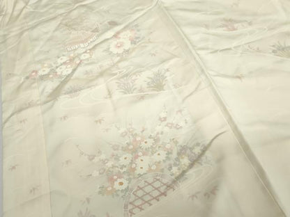 平和屋着物●長襦袢　袷　手描き　風景草花文　さが美扱い　正絹　逸品　AABH7267cs