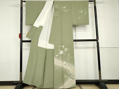平和屋着物●訪問着　友禅　作家物　伸　枝花文　暈し染め　正絹　逸品　AABH7269cs