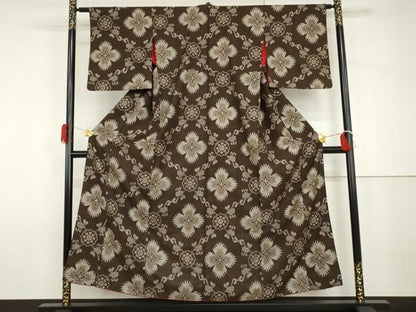 平和屋着物●アンティーク　大正ロマン　本場大島紬　花唐草菱文　正絹　逸品　AABH7271cs