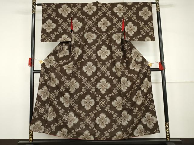 平和屋着物●アンティーク　大正ロマン　本場大島紬　花唐草菱文　正絹　逸品　AABH7271cs