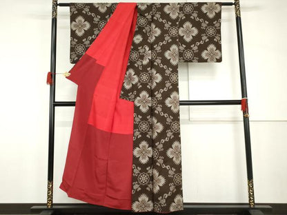 平和屋着物●アンティーク　大正ロマン　本場大島紬　花唐草菱文　正絹　逸品　AABH7271cs
