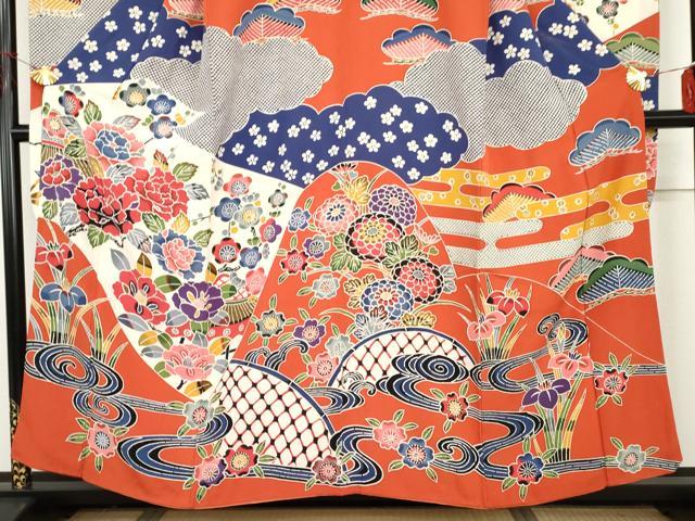 平和屋着物●豪華振袖　紅型　梅松風景文　正絹　逸品　AABH7274cs