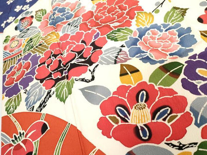 平和屋着物●豪華振袖　紅型　梅松風景文　正絹　逸品　AABH7274cs
