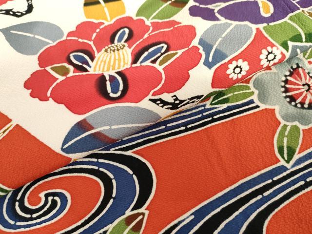 平和屋着物●豪華振袖　紅型　梅松風景文　正絹　逸品　AABH7274cs