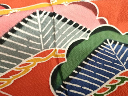 平和屋着物●豪華振袖　紅型　梅松風景文　正絹　逸品　AABH7274cs