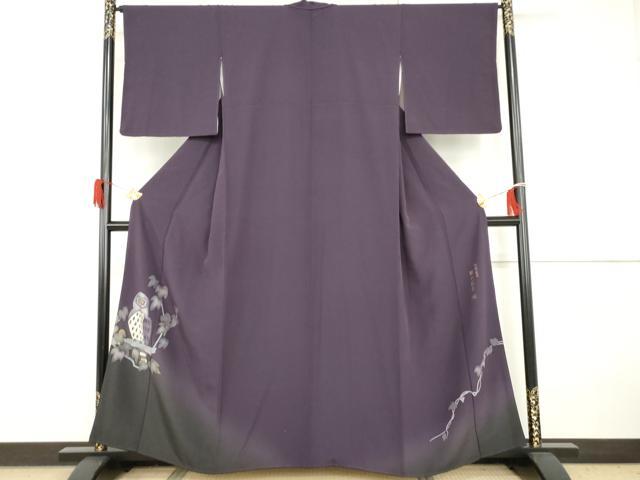 平和屋着物●史上初の女性友禅師 京都府伝統産業優秀技術者 京の名工 岡山武子 訪問着 手描き ろうけつ染め 梟 暈し染め 逸品 AABH7276cs 平和屋着物○史上初の女性友禅師 京都府伝統産業優秀技術者 京の名工
