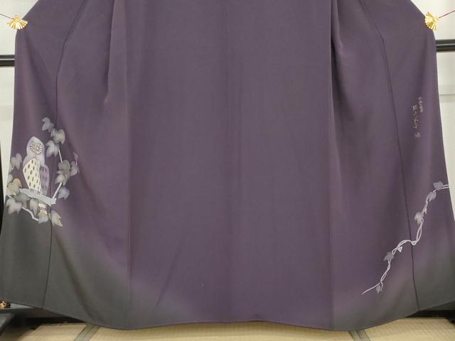 平和屋着物●史上初の女性友禅師 京都府伝統産業優秀技術者 京の名工 岡山武子 訪問着 手描き ろうけつ染め 梟 暈し染め 逸品 AABH7276cs 平和屋着物○史上初の女性友禅師 京都府伝統産業優秀技術者 京の名工