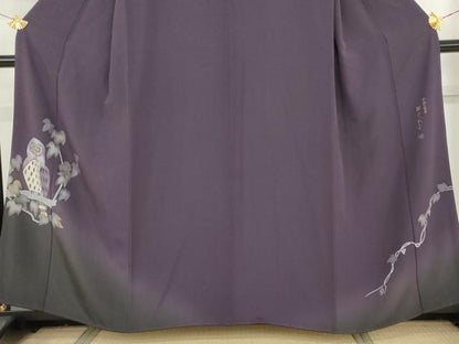 平和屋着物●史上初の女性友禅師 京都府伝統産業優秀技術者 京の名工 岡山武子 訪問着 手描き ろうけつ染め 梟 暈し染め 逸品 AABH7276cs