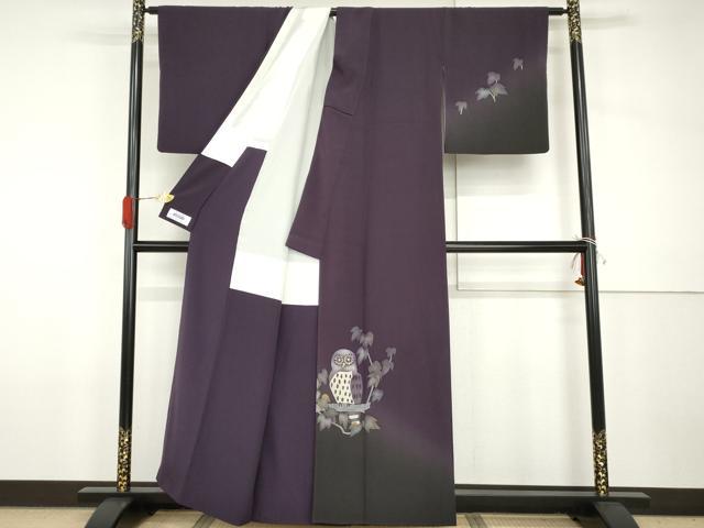 平和屋着物●史上初の女性友禅師 京都府伝統産業優秀技術者 京の名工 岡山武子 訪問着 手描き ろうけつ染め 梟 暈し染め 逸品 AABH7276cs 平和屋着物○史上初の女性友禅師 京都府伝統産業優秀技術者 京の名工