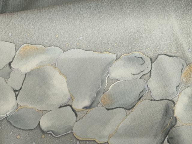 平和屋着物●染色作家　草野一騎　訪問着　石畳文　暈し染め　金彩　正絹　逸品　AABH7278cs