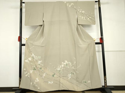 平和屋着物●京加賀糸目友禅作家　山崎巌　訪問着　枝花文　暈し染め　正絹　逸品　AABH7280cs
