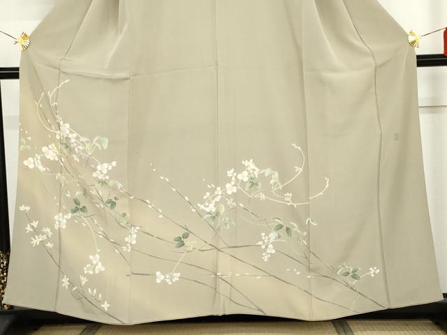 平和屋着物●京加賀糸目友禅作家　山崎巌　訪問着　枝花文　暈し染め　正絹　逸品　AABH7280cs