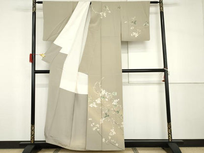 平和屋着物●京加賀糸目友禅作家　山崎巌　訪問着　枝花文　暈し染め　正絹　逸品　AABH7280cs