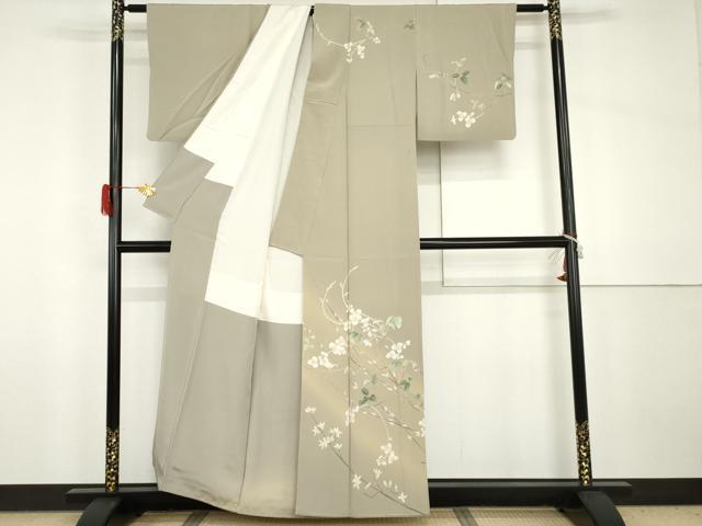 平和屋着物●京加賀糸目友禅作家　山崎巌　訪問着　枝花文　暈し染め　正絹　逸品　AABH7280cs