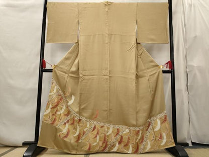 平和屋着物■豪華色留袖 作家物 駒刺繍 飛鶴文 金彩 正絹 逸品 AABH7285st