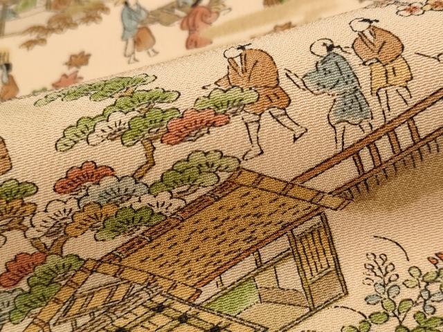 平和屋着物■上質な小紋 人物風景文 正絹 逸品 AABH7292st