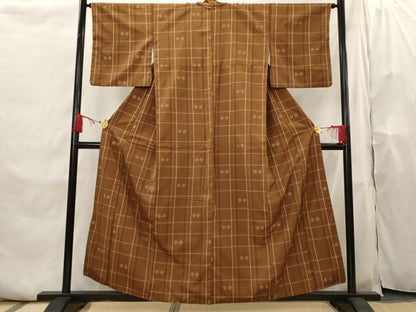 平和屋着物■上質な紬　格子　正絹　逸品　AABH7297st