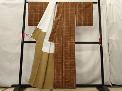 平和屋着物■上質な紬　格子　正絹　逸品　AABH7297st
