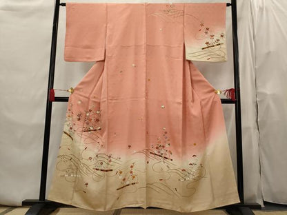 平和屋着物■訪問着 駒刺繍 楽器花文 暈し染め 金彩 正絹 逸品 AABH7298st