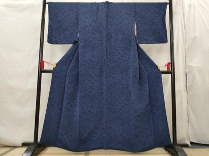 平和屋着物■上質な小紋 藍染 草花文 反端付き 正絹 逸品 AABH7300st