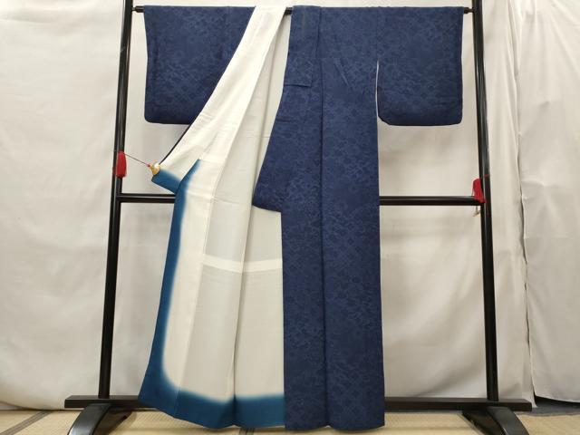 平和屋着物■上質な小紋 藍染 草花文 反端付き 正絹 逸品 AABH7300st