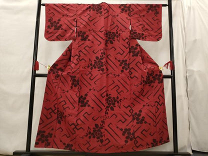 平和屋着物■上質な紬 草花文 正絹 逸品 AABH7301st