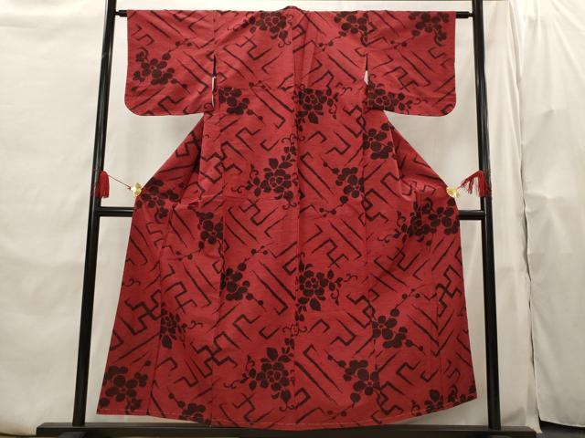 平和屋着物■上質な紬 草花文 正絹 逸品 AABH7301st