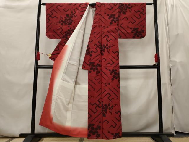 平和屋着物■上質な紬 草花文 正絹 逸品 AABH7301st