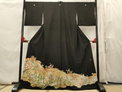 平和屋着物■豪華黒留袖　人物風景文　金彩　正絹　逸品　AABH7319st